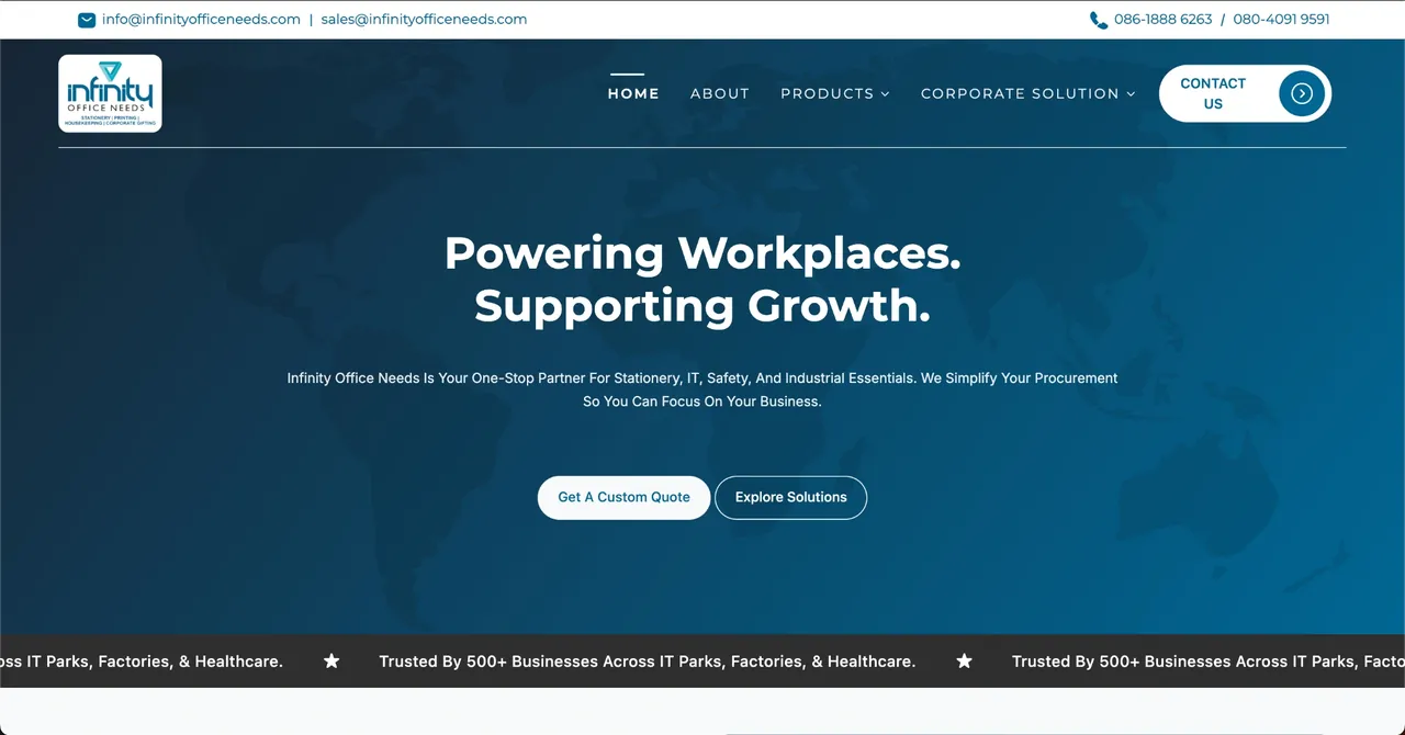 Infinity Office Needs corporate supplies website designed and developed by SPG Techsoft