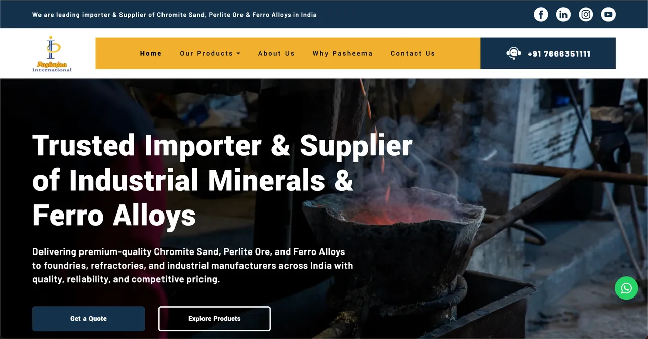 Pasheema International React website designed and developed by SPG Techsoft